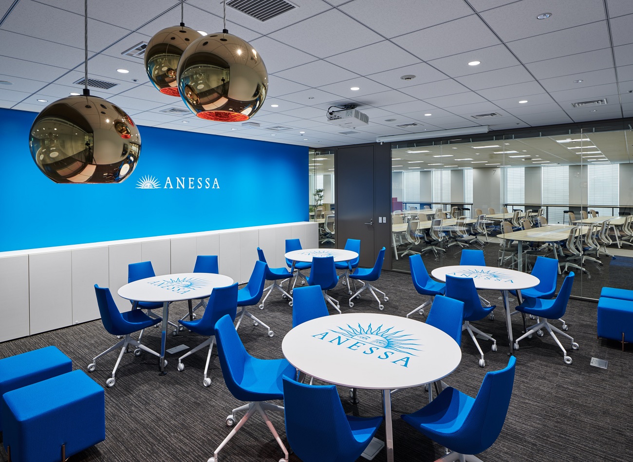 ブランドイメージに沿ったカラーリングで統一されたスペース（写真はANESSA）。各ブランド専用のミーティングスペースとして使用されます。