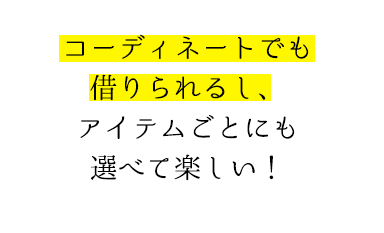 コーディネートでも借りられるし、アイテムごとにも選べて楽しい！